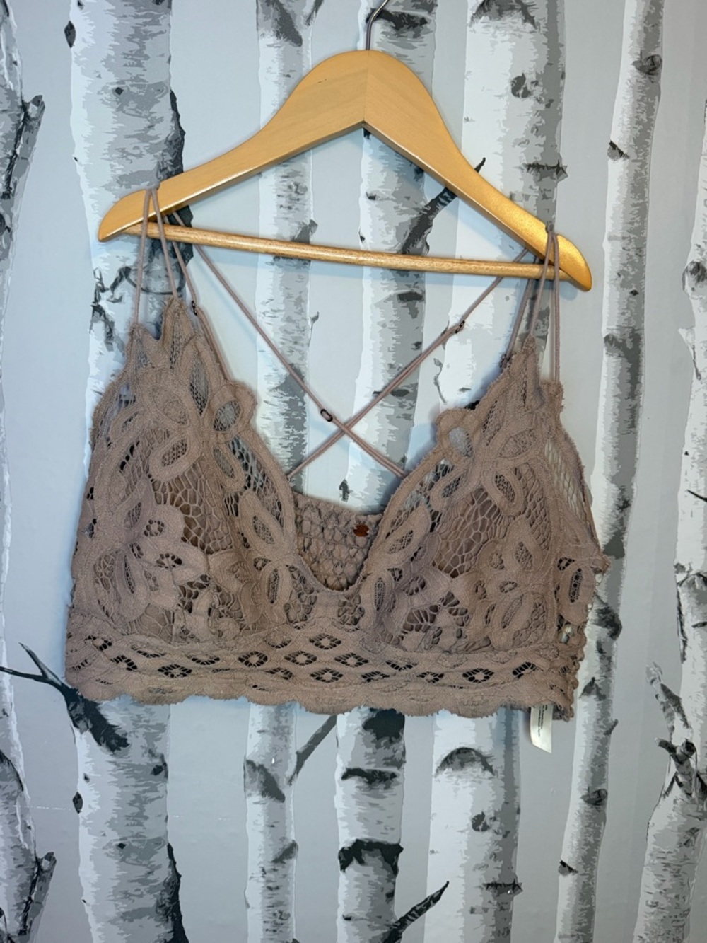 Lace Crochet Bralette with Crisscross Back in Light Brown